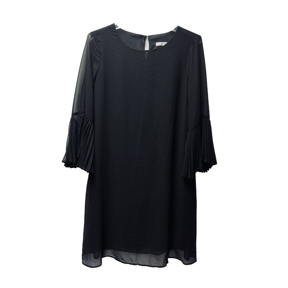 Sandra Darren 8 Black LBD Chiffon Dress Wedding 80s Cocktail Romantic Pleated